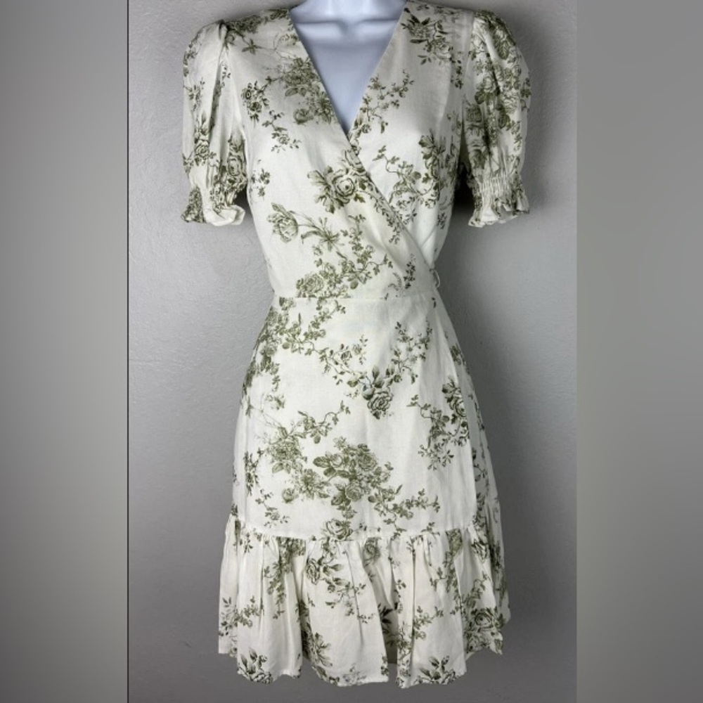 ANTONIO MELANI Cleo Linen Wrap Dress in Honeydew Floral Sz 12 - Picture 2 of 6